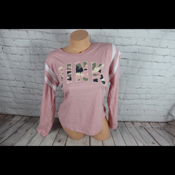VS PINK Camp Logo Long Sleeve football Tee Shirt - Picture 5 of 8